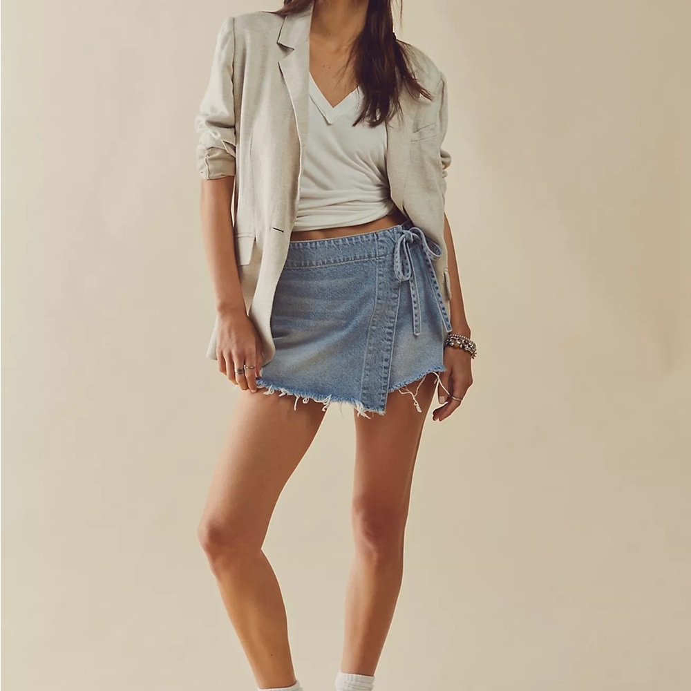 Free People Emmy Denim Skort - Light Blue